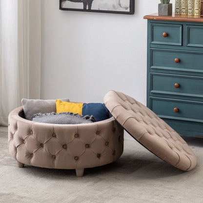 WestinTrends Wordford Round Velvet Tufted Storage Ottoman, Velvet Navy Blue