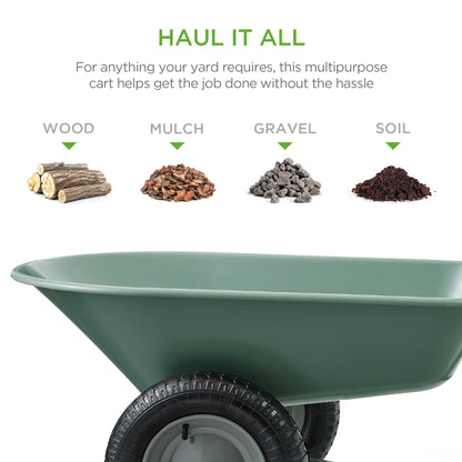 Best Choice Products Dual-Wheel Home Wheelbarrow Yard Garden Cart for Lawn, Construction - Green
