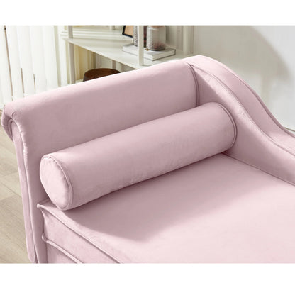 60.6" Velvet Chaise Lounge with Storage, Small Sofa Trimmed with Solid Metal Legs with 1 Pillow, Pink