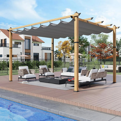Outdoor Aluminum Pergola with Retractable Canopy, Reinforced 4-Sided Base, Waterproof & UV-Resistant Adjustable Roof, Modern Design for Patio, Deck, Backyard, and Garden
