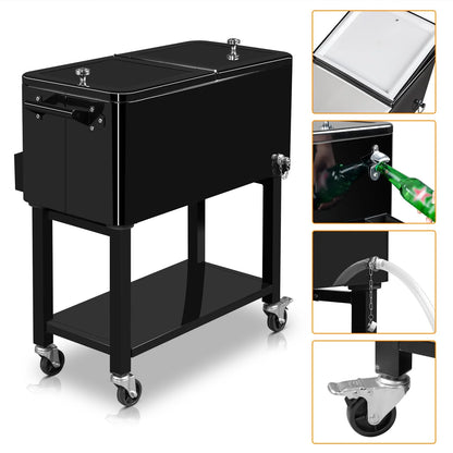BNSPLY 80 Quart Outdoor Cooler Cart Rolling Ice Chest Cooler Cart, Portable Patio Cooler with Bottle Opener, Handles and Drainage, Standing Cooler for Patio Party, Camping and BBQ, Mint Green