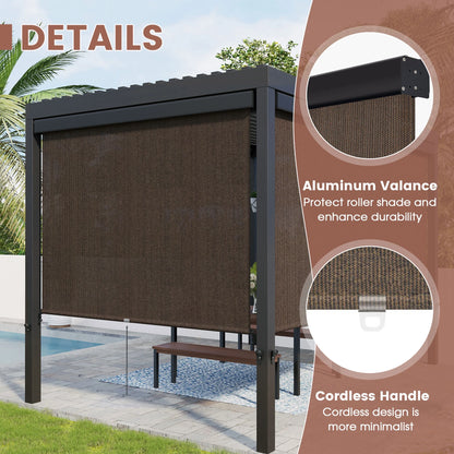 Vicllax Outdoor Patio Blinds Sun Shades Spring Roller Shade with Valance for Patio, Gray, 8'Wx8'H