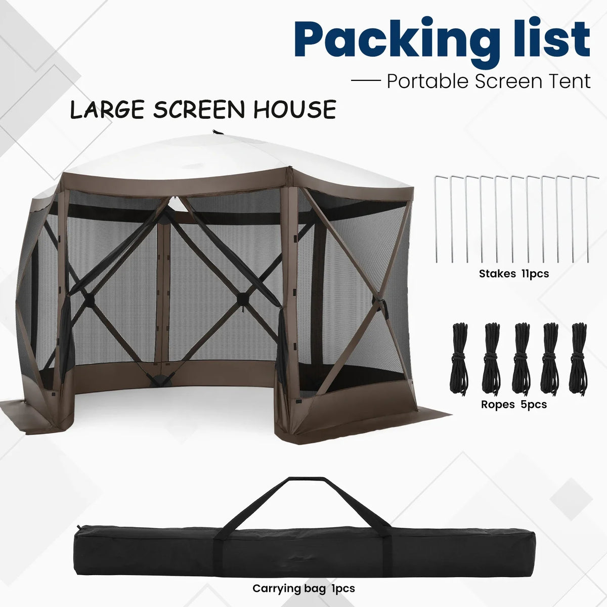 COBIZI 12'x12' Pop-up Gazebo Outdoor Camping Tent with 6 Sides Mosquito Netting, Waterproof, UV Resistant, Portable Screen House Room, Easy Set-up Party Tent with Carry bag, Ground Spike, Brown