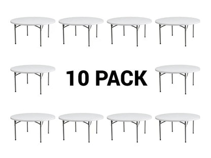 (10 PACK) 60'' Round Plastic Folding Table - Heavy Duty Banquet Table