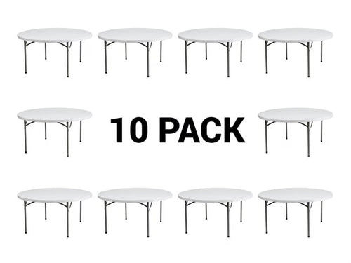 (10 PACK) 60'' Round Plastic Folding Table - Heavy Duty Banquet Table