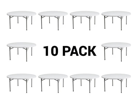 (10 PACK) 60'' Round Plastic Folding Table - Heavy Duty Banquet Table