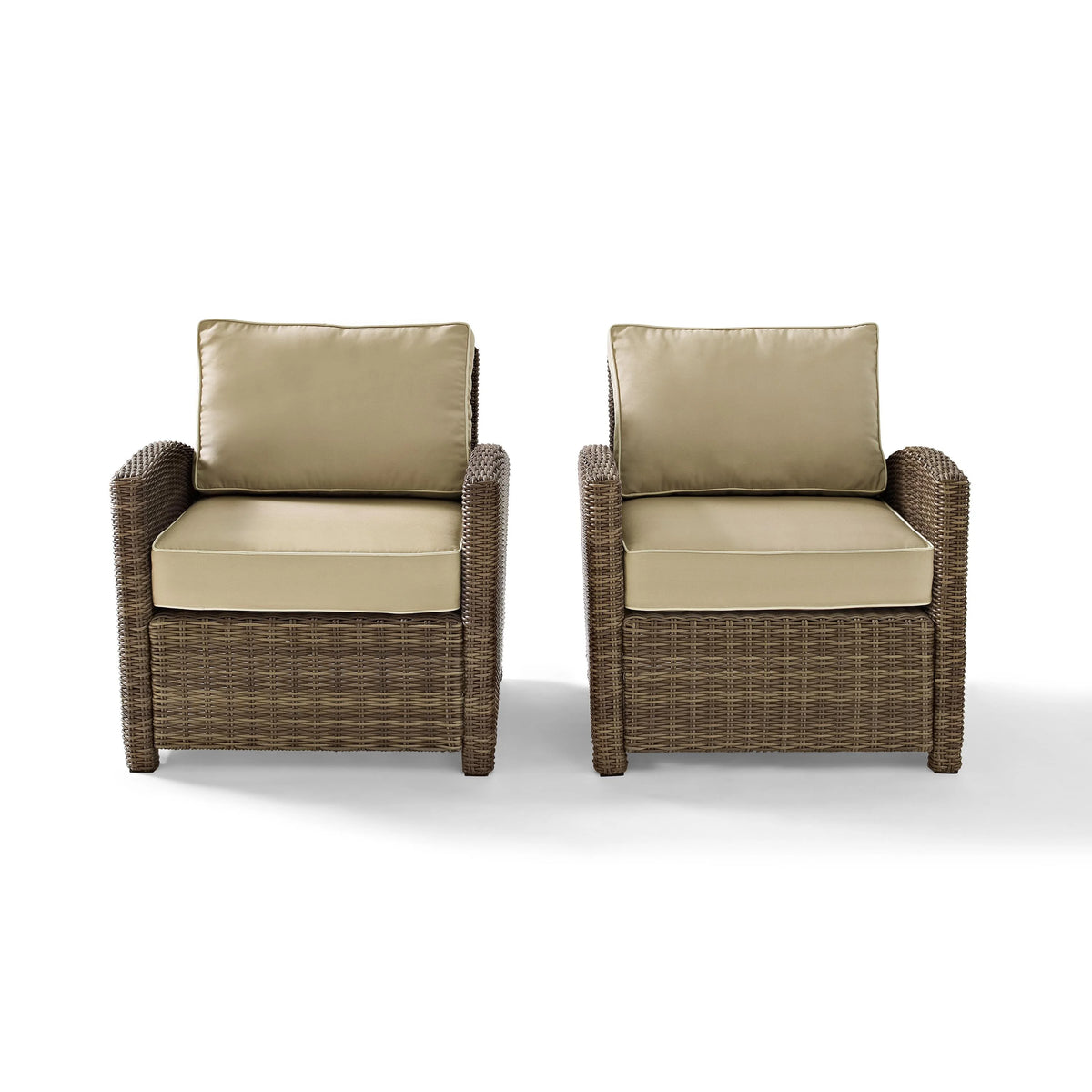 Crosley Brands Bradenton 2Pc Outdoor Wicker Chair Set Sand/Weathered Brown - 2 Arm Chairs