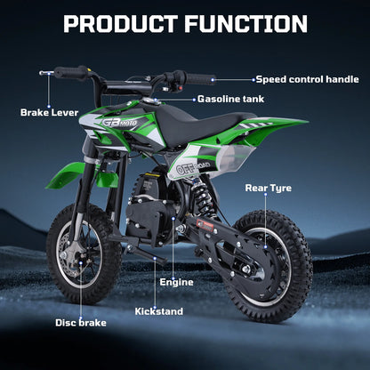 49cc Dirt Bike for Kids, Tcdjtc Gas Dirt Bike with 27 Miles Max Range, Kids Dirt Bike with 18 MPH Max Speed, Gas Powered Dirt Bike with 132 LBS Capacity, Mini Motorcycles for Kids, Gas Mini Bike