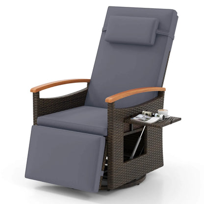 Costway Outdoor 360�� Swivel Rattan Recliner Chair Patio Wicker Chaise Lounge Chair Beige