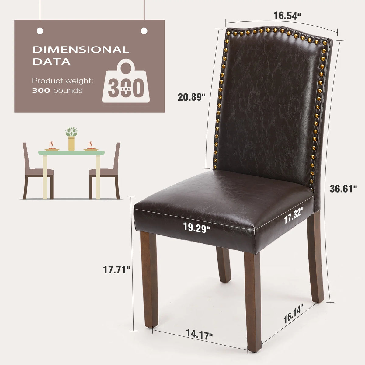 EDX Dining Chairs Set of 2, Parsons Chairs with Nailhead Trim and Wood Legs