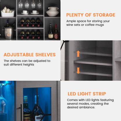 Faitaliicy Wine Bar Cabinet With Led Light Wine And Glass Rack Kitchen Buffet Sideboard Industry Coffee Bar Cabinet Freestanding Liquor Cabinet For Kitchen Dining Room Living Room