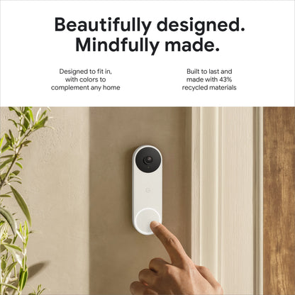 Google Nest Doorbell (Wired, 2nd gen) - Video Doorbell Camera - Doorbell Security Camera - Snow