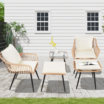 Ainfox 3-Piece Steel Outdoor Bistro Sets with Metal Chairs and Glass Top Table, Beige