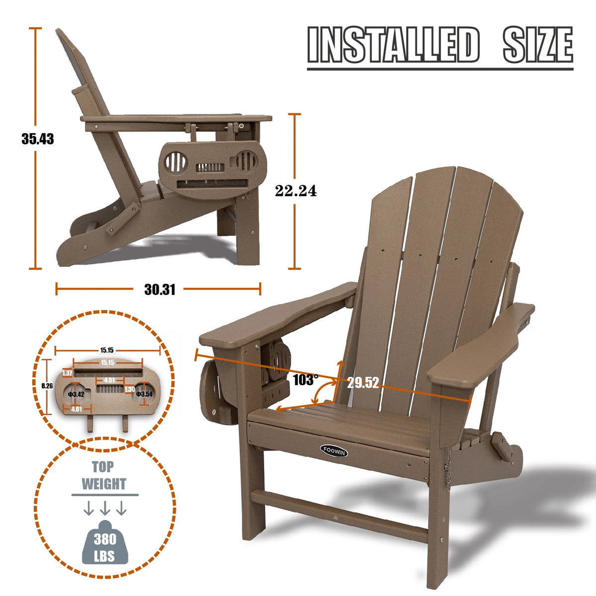 FOOWIN HDPE Plastic Adirondack Chairs Set of 4, Black