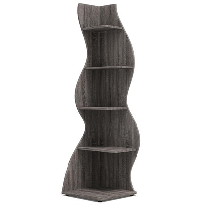 Finihen 5-Tier Corner Bookcase, Wood Bookshelf Storage Organizer, 70" Tall Display Standing Shelf Unit for Bedroom, Living Room, Green