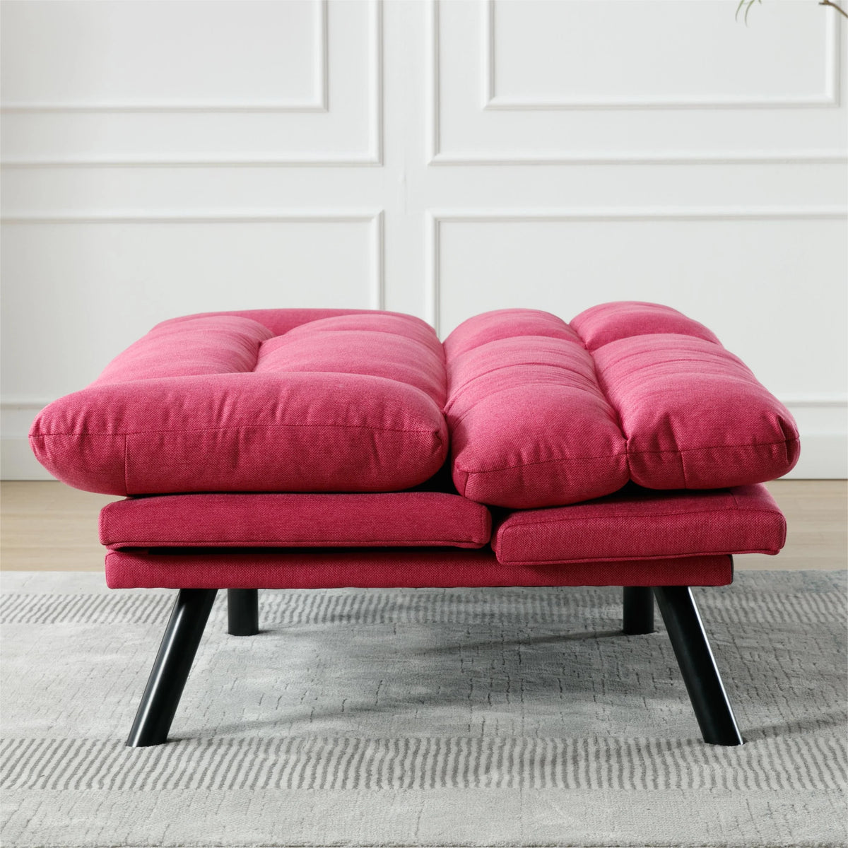 Memory Foam Futon,Convertible Futon Sofa Bed with Adjustable Armrests,Upholstered Futon Couch Sleeper Sofa for Compact Small Space,Rose Red