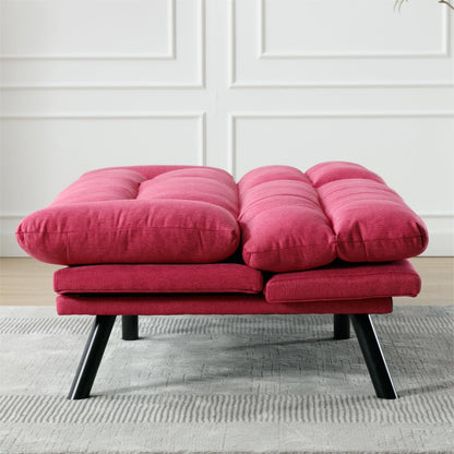 Memory Foam Futon,Convertible Futon Sofa Bed with Adjustable Armrests,Upholstered Futon Couch Sleeper Sofa for Compact Small Space,Rose Red