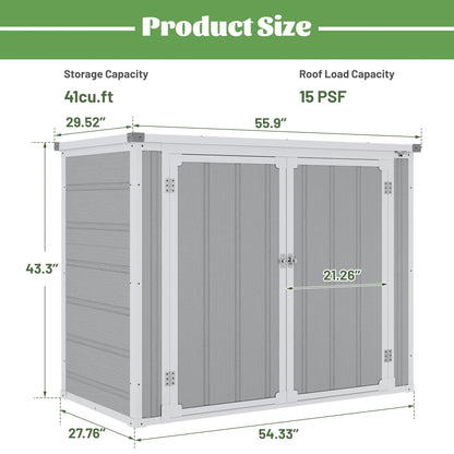 41 cu.ft Outdoor Shed, Horizontal All-Weather Resin Storage Shed, Resistant Tool Shed for Storage of Bike/Trash Cans/Garden Tools/Lawn Mowers, 55.9"L x 29.52"W x 43.3"H Gray