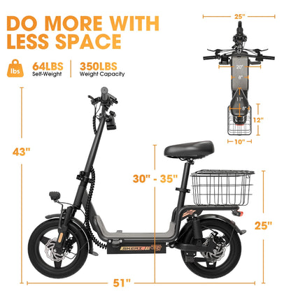 Skeri Electric Scooter with Seat for Adult and Basket, 14 Inch Tire Electric Scooter with Dual Shock Absorbers, 350W Motor with 25-Mile Range, Speed Up to 20 MPH (Gen 2.0)