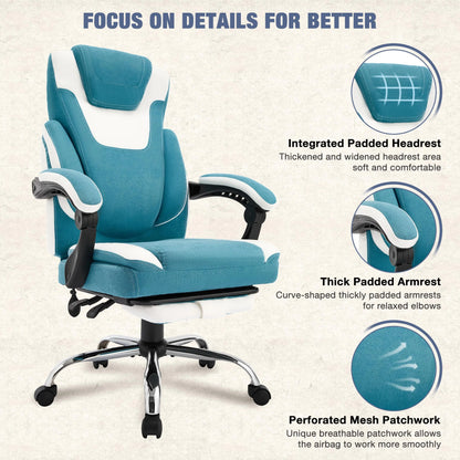 JONPONY Big and Tall Office Chair 400lbs, Executive Reclining Office Chairs with Footrest, High Back Home Office Chair Thick Padded Armrests, Ergonomic Adjustable Lumbar Support, PinkWhite