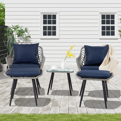 Ainfox 3-Piece Steel Outdoor Bistro Sets with Metal Chairs and Glass Top Table, Beige
