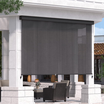 Vicllax Outdoor Patio Blinds Sun Shades Spring Roller Shade with Valance for Patio, Gray, 8'Wx8'H