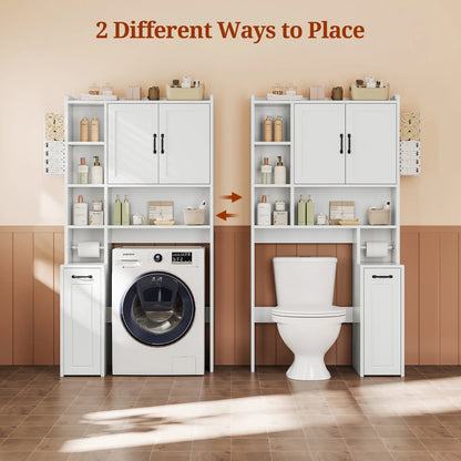 Frhnenha Over The Toilet Storage Cabinet with Pulley, Bathroom Storage Cabinet, with Adjustable Shelf and Open Shelf for Bathroom, Restroom, Laundry, White
