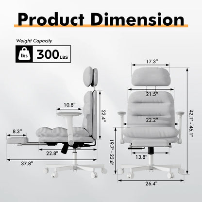 HomeZeer Ergonomic Cross-Legged Office Chair with Footrest & Headrest, Heavy Duty Executive Desk Chair with Flip-up Armrests, Corduroy Fabric Computer Criss Cross Chair for Home Office, Black