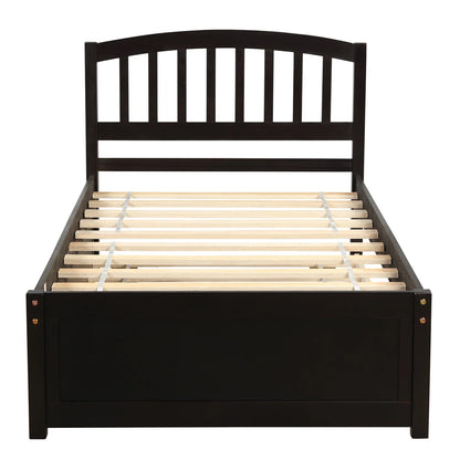 Aukfa Twin Platform Bed with Trundle - Trundle Bed with Headboard for Kids Teens - White