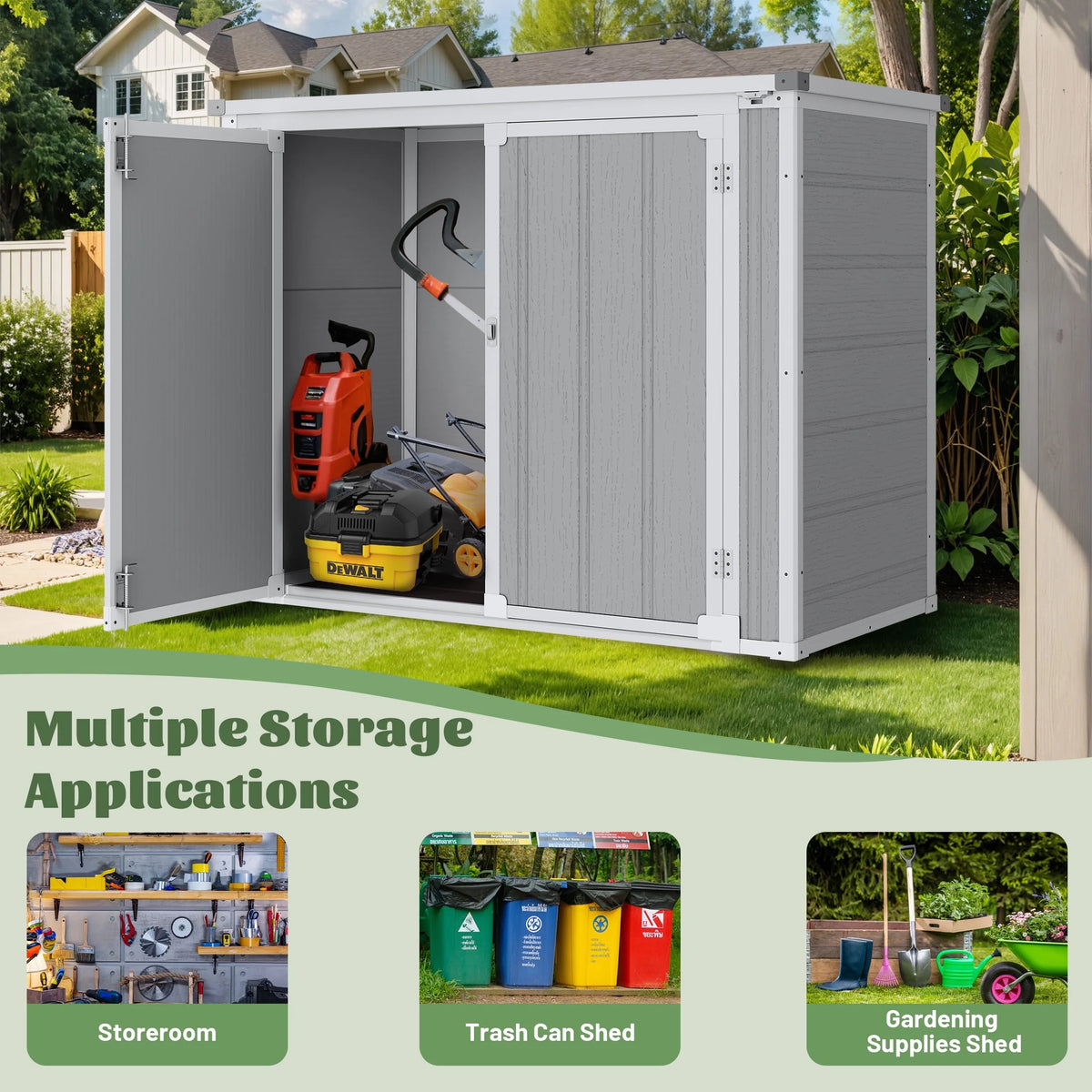 41 cu.ft Outdoor Shed, Horizontal All-Weather Resin Storage Shed, Resistant Tool Shed for Storage of Bike/Trash Cans/Garden Tools/Lawn Mowers, 55.9"L x 29.52"W x 43.3"H Gray