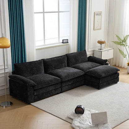 Zimtown Sectional Sofa with Ottoman, L Shaped Convertible Couch with Removable Chaise Chenille Fabric Sofa Set for 4-6 Persons Living Room Furniture Dark Grey