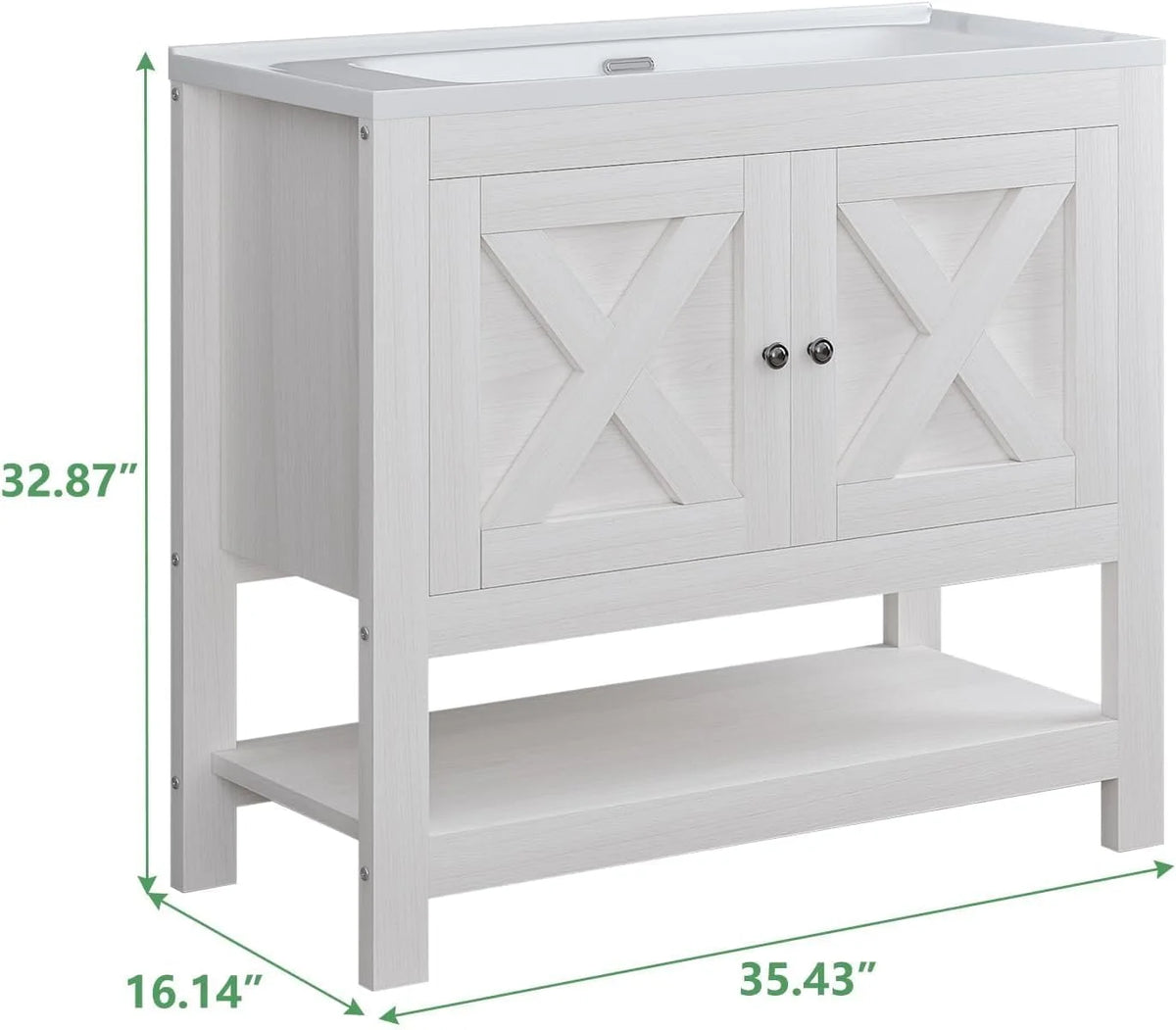 DreamCurship Bathroom Vanity with Sink Combo, 35'' Bathroom Storage Cabinet with Storage, Farmhouse Bathroom Vanity Cabinet with 2 Doors and Open Shelf, White