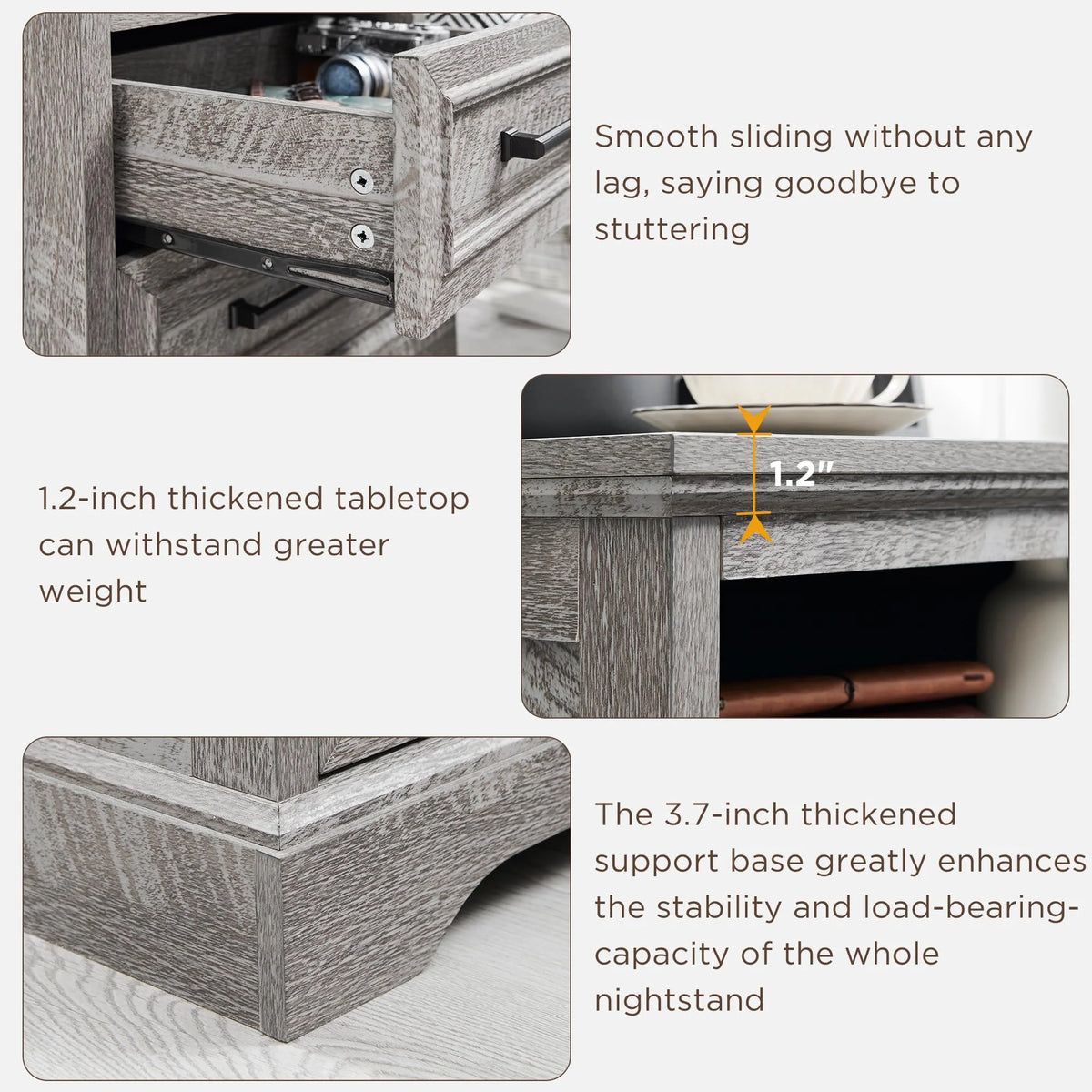 ACCOHOHO Nightstands Set of 2 with Charging Station, Rustic End Table with 2 Drawers Farmhouse Side Table with 3-tier Storage for Bedroom Living Room, White