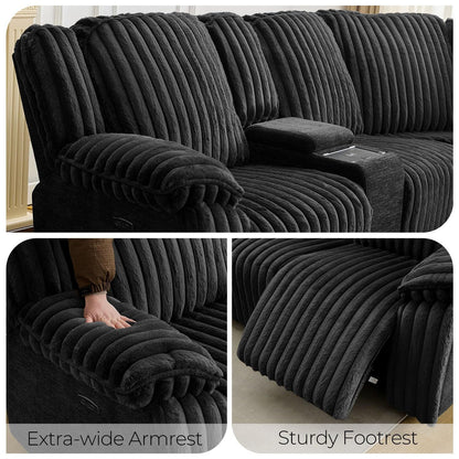 Power Reclining Sectional Sofa with Wireless Charger,6-Seater Faux Fur Sectional with Recliners,Hidden Cup Holders,Storage Console,USB & Type-C Ports,Black