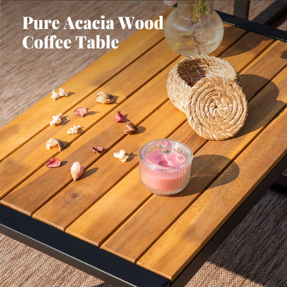 MF Studio 4-Piece All-Weather Rattan Patio Furniture Set, Outdoor Conversation Set with Wood Table, Brown and Beige