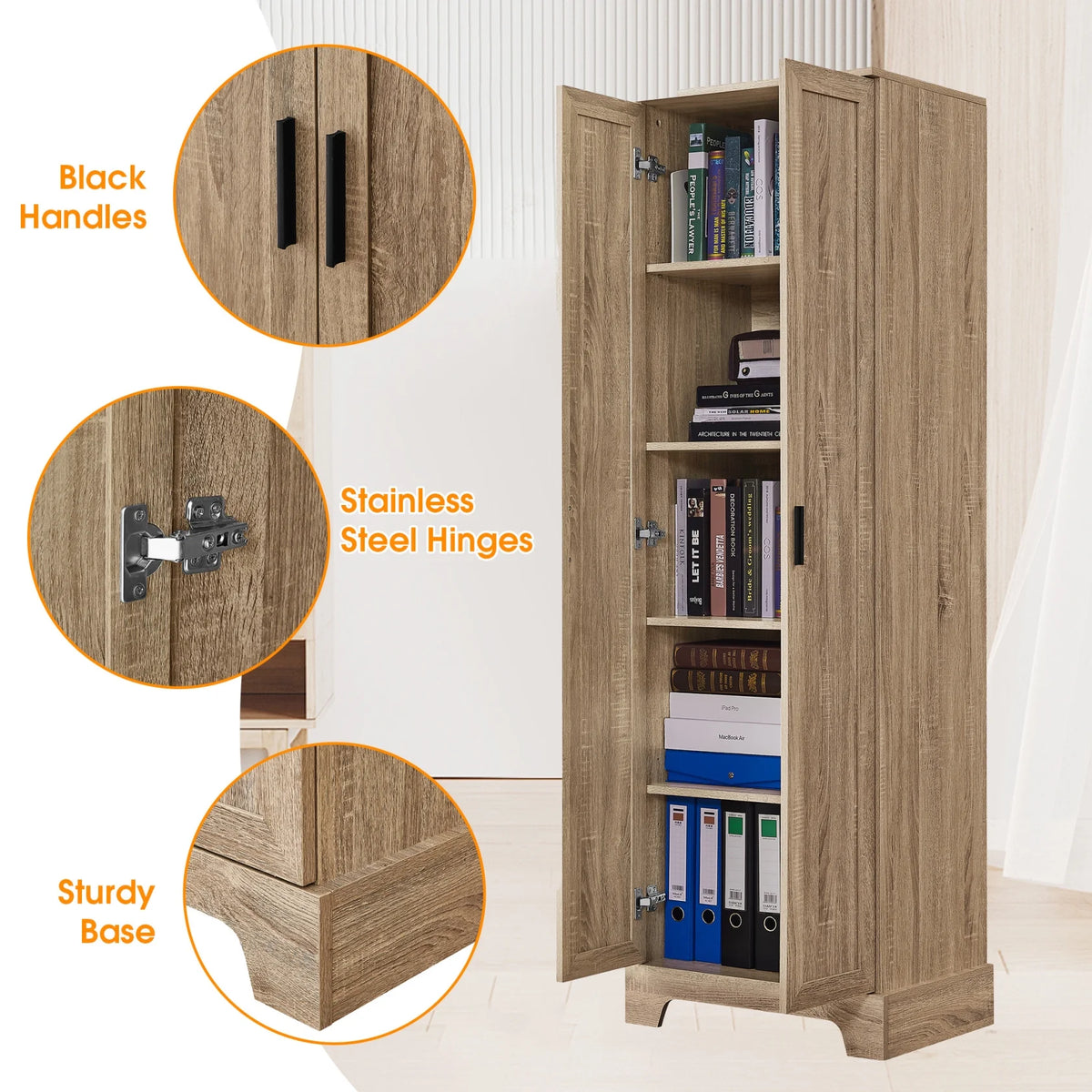 22'' Double Door Storage Cabinet with Adjustable Shelves, High Quality Bathroom Cabinet with  MDF Material, for Living room, Bathroom, Black