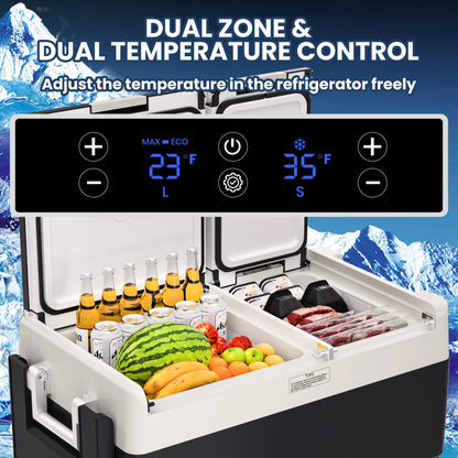 12 Volt Refrigerator, Electric Cooler, Portable Freezer, 12V Fridge -4℉~68℉, 12V Cooler with Wheels & 2 Baskets for Travel, Truck, Boat, Camping