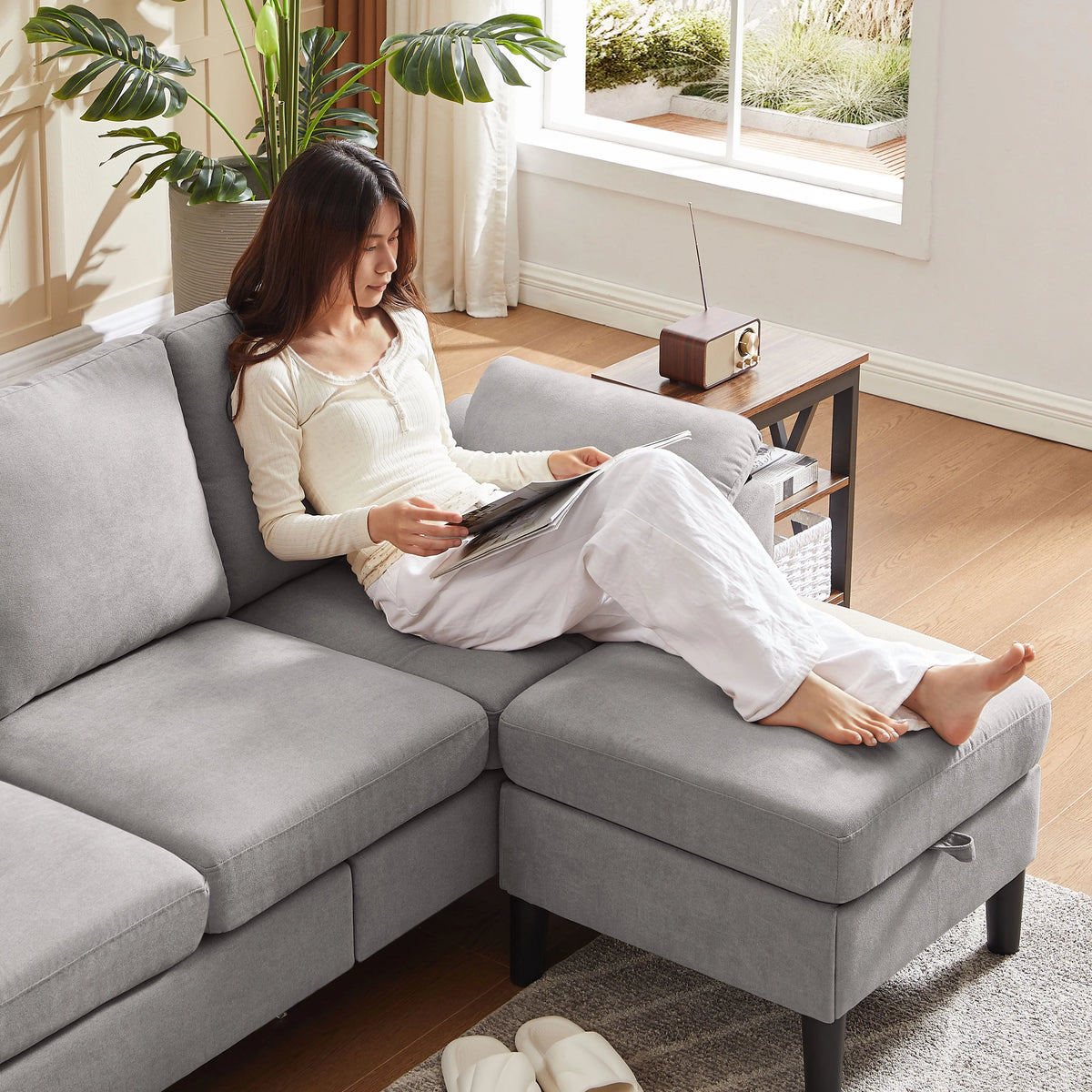 Pingliang Home Sectional Sofa Couch with Storage Ottoman,Modern 3 Seat L Shaped Sofa Couch for Living Room Apartment Studio Office