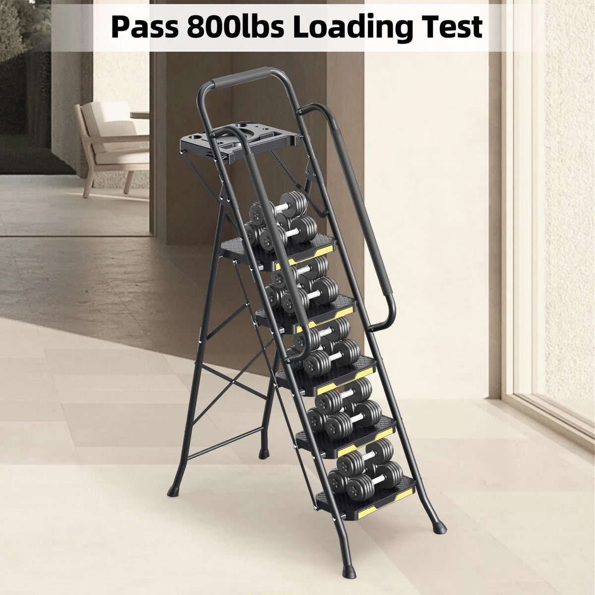 Kingrack 5 Step Folding Ladder for Adults, 800lbs Sturdy Steel  Stool Ladder with Anti-Slip Pedal&Handrail&Tool Tray for Home Kitchen Office