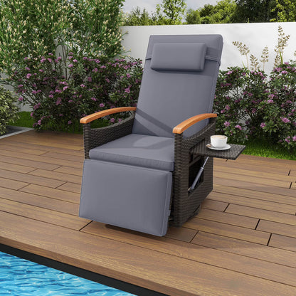 Costway Outdoor 360�� Swivel Rattan Recliner Chair Patio Wicker Chaise Lounge Chair Beige