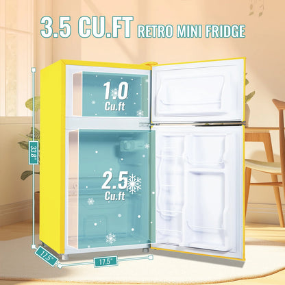 TACOOL Refrigerator with Top Freezer 3.5Cu.ft Two Door Small Mini Fridge with Extra Drink Space for Home Office Dorm Red