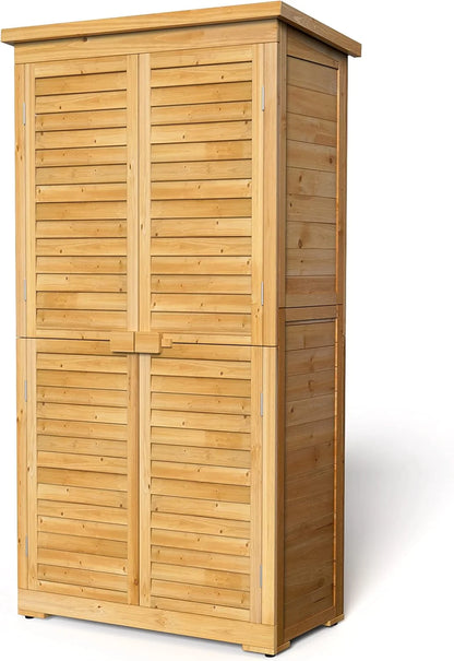 63.2" Outdoor Storage Cabinet, Lofka  Lockable Doors Garden shed with Adjustable Shelves| Asphalt Roof| Ventilate Shutter, Wood Shed with Large Storage Space, Waterproof Roof for Garden, Natural
