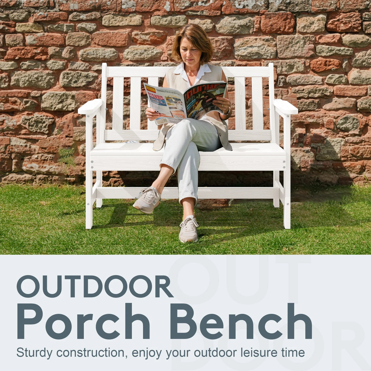 SERWALL Outdoor Bench for 2-Person, Weather-Resistant HDPE with Aluminum Reinforcement, Supports 660 lbs, Comfortable Seating for Patio, Garden, and Porch, Black
