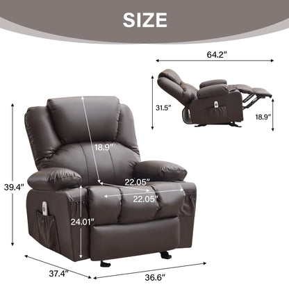 JONPONY Manual Recliner Chair with Heat Therapy and Massage Function, Heavy Duty Reclining Mechanism Massage Chair, Elderly Single Rocker Sofa with Cup Holders for Bedroom Home Theater,Black