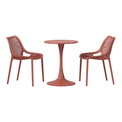 WestinTrends Playa 3-Piece Outdoor Round Metal Dining Table Set And Stackable Resin Patio Dining Side Chairs, Olive Green