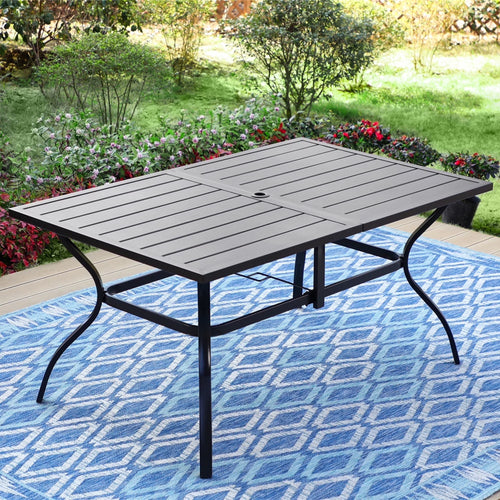 MF Studio 6-Person Outdoor Rectangular Metal Dining Table with Umbrella Hole, All-Weather Resistance Patio Table, Black