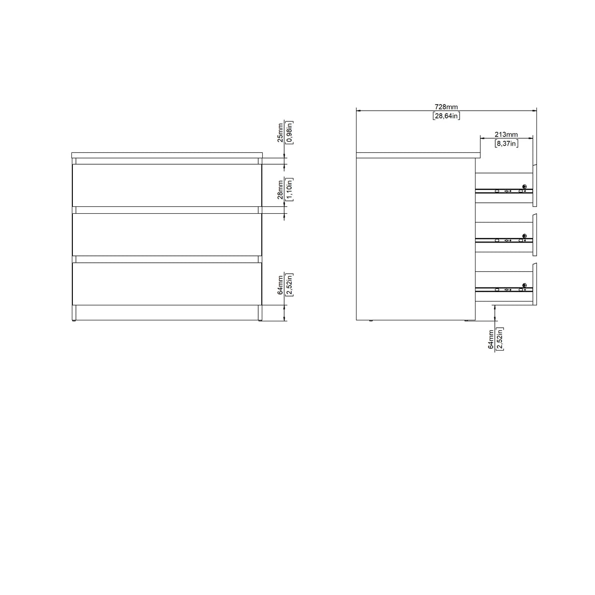Tvilum Scottsdale 3 Drawer Chest Dresser for Adults, White High Gloss