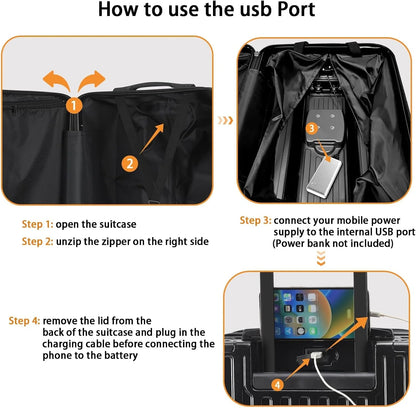 20 Inch Carry On Luggage With Cup Holder & USB Port, Airline Approved TSA-locked Luggage, Lightweight PC Material Travel Suitcase With 360�� Spinner Wheel