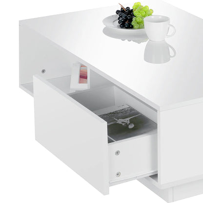 Hommpa LED Coffee Table Modern Side Tables High Gloss Black Cocktail Table with 2 Drawers Open Shelf for Living Room