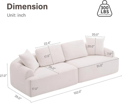 Loveseat Sectional Sofa for Living Room, 65’�?Modern Luxury Plush Chenille Extra Deep Seat Curved Cloud Floor Couch with 3 Throw Pillows for Small Spaces, No Assembly Needed, Sapphire Blue